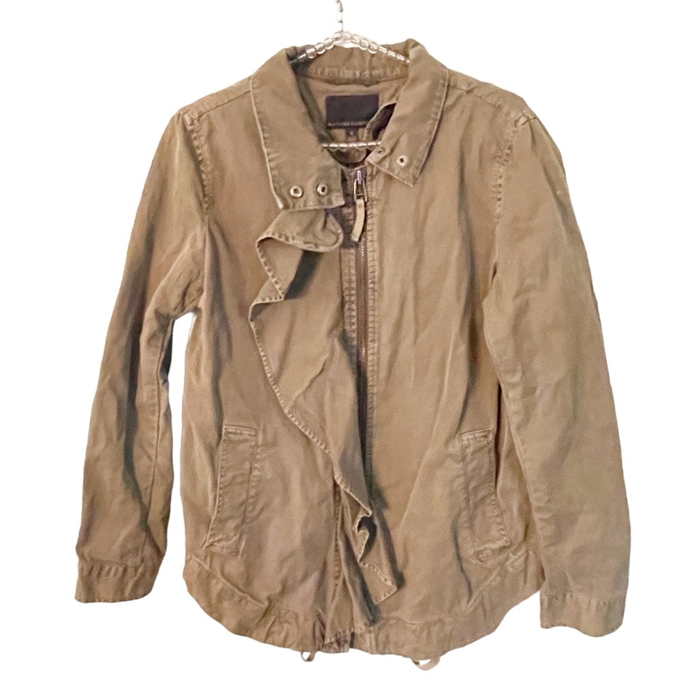 Banana Republic Size Small Ruffle-Front Military Jacket Olive Green Full Zip